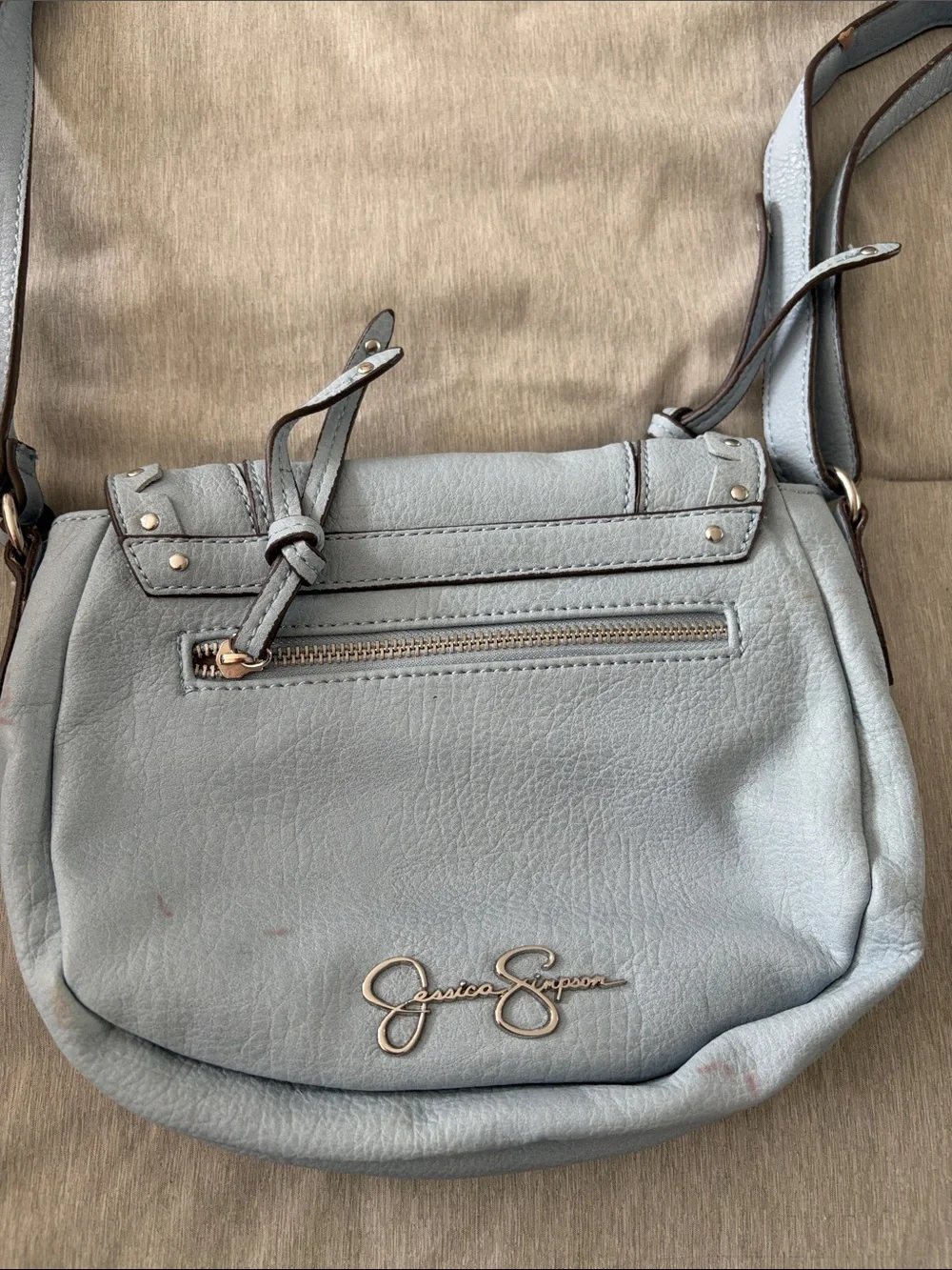 Jessica Simpson Light Blue Studded Saddle Crossbody Bag
